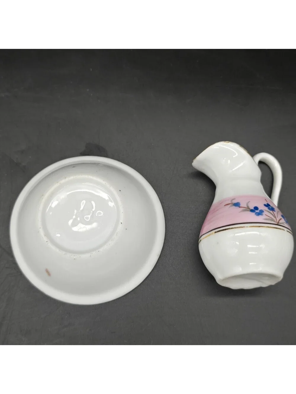 Vintage Miniature Porcelain Pitcher and Wash Basin Pink Blue Floral Gold Trim
